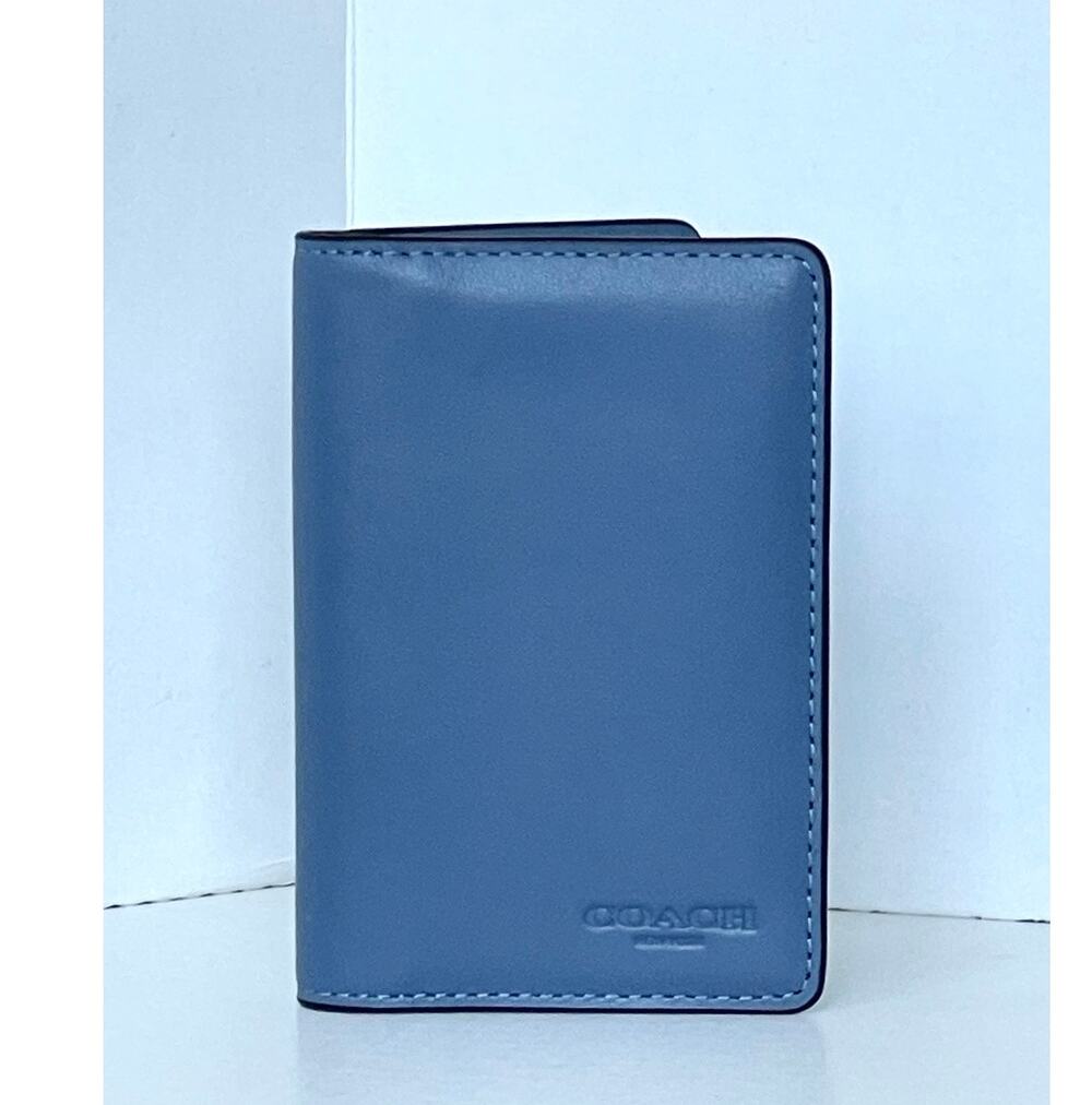 Coach CJ728 Mens Light Denim Leather Bifold ID Wallet